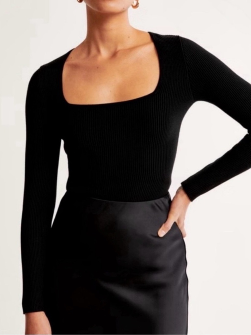Abercrombie & Fitch Black Ribbed Square-Neck Bodysuit - Picture 2 of 4